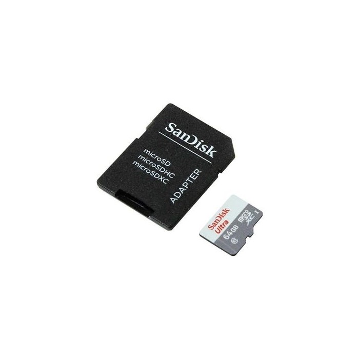 Memoria MicroSDHC 64GB Sandisk CLASE 10 (80MB/s) con Adaptador SD (SDSQUNS-064G-CN3MA)