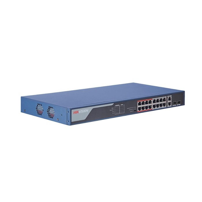 Switch L2 16 ports POE 250mt 803.3at (30W) +2 Puertos Gigabit + 2 SFP (DS-3E0318P-E)