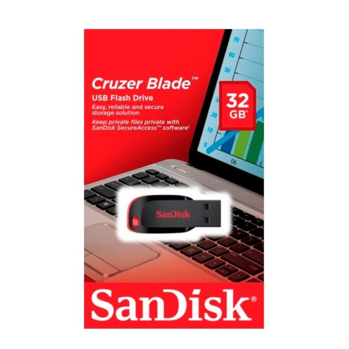 Pendrive 32GB Sandisk USB 2.0 Cruzer Blade, Negro