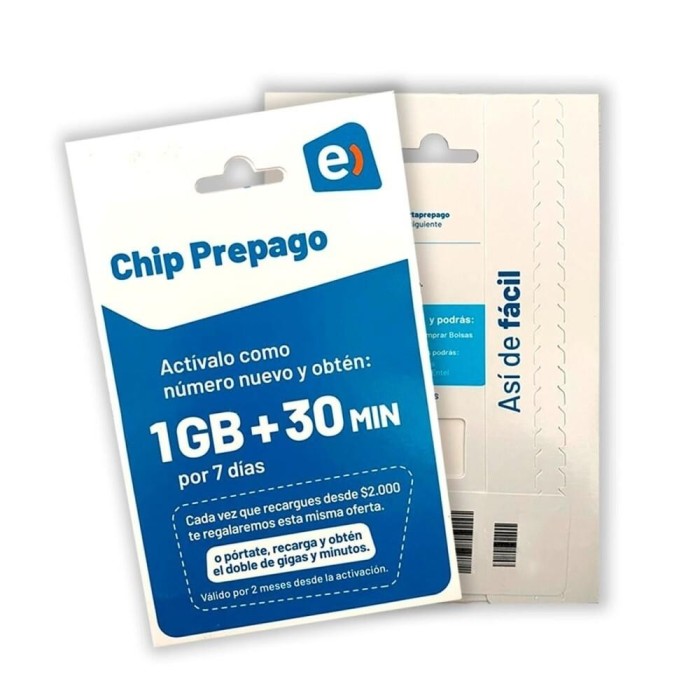 Chip Prepago Entel 1GB con 30 minutos Por 7 Días