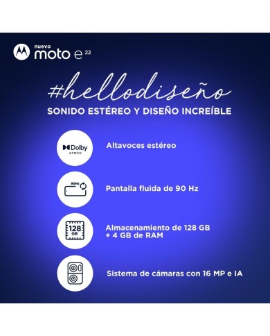 Smartphone Motorola Moto E22I, RAM 4GB, 128GB, Android 12, Gris