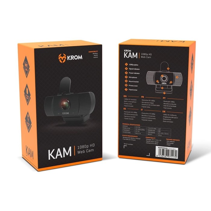 Cámara Web Krom KAM con Trípode 1080p Full HD, USB