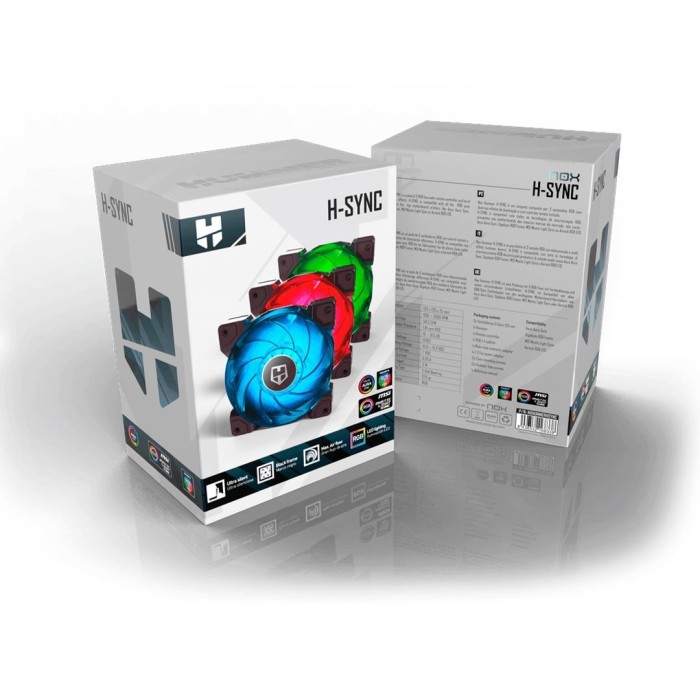 Pack 3 Ventiladores Nox Hummer H-SYNC de 120mm RGB, Control Remoto)