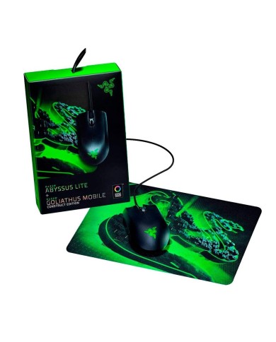 Mouse gamer Razer Abyssus Lite + Mousepad Goliathus Mobile 6400 DPI, 27x21cm, Negro/Verde