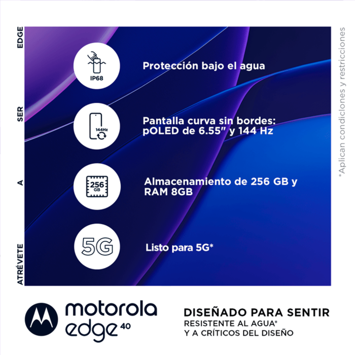 Smartphone Motorola Edge 40, Ram 8GB, 256GB, Android 13 Negro