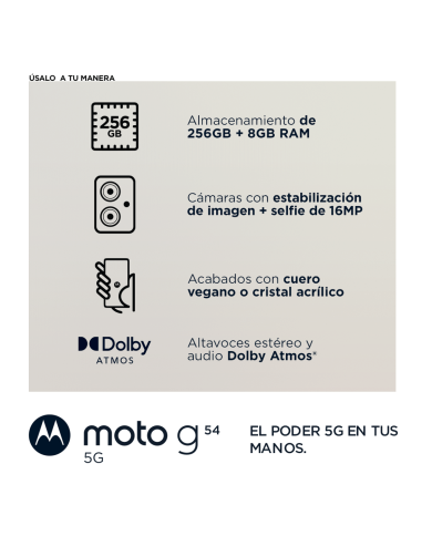 Smartphone Motorola G54 5G, Ram 8GB, 256GB, Android 13 Negro