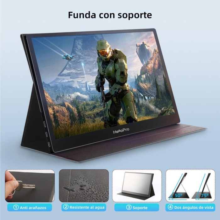 Monitor Portátil Hello Pro M1 15.6" FHD USB-C, Mini HDMI con funda soporte