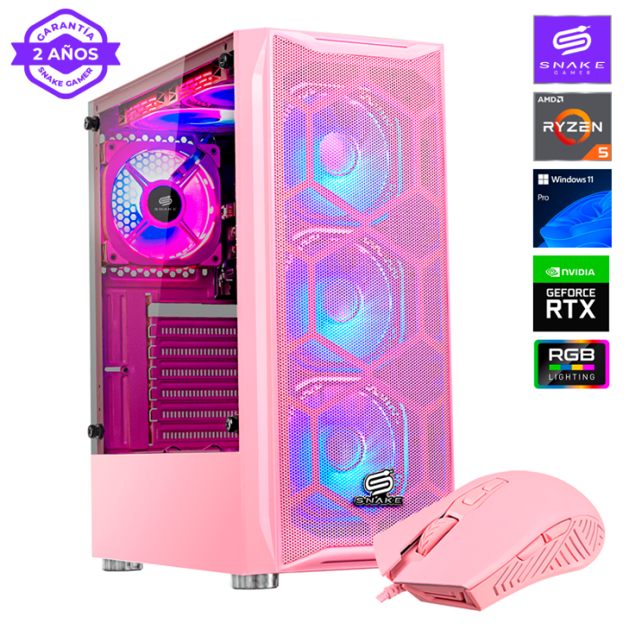 Pc Gamer Vibora Pink V3 AMD Ryzen 5 5600, RTX 3050, SSD 500GB, RAM 16 GB, W11P