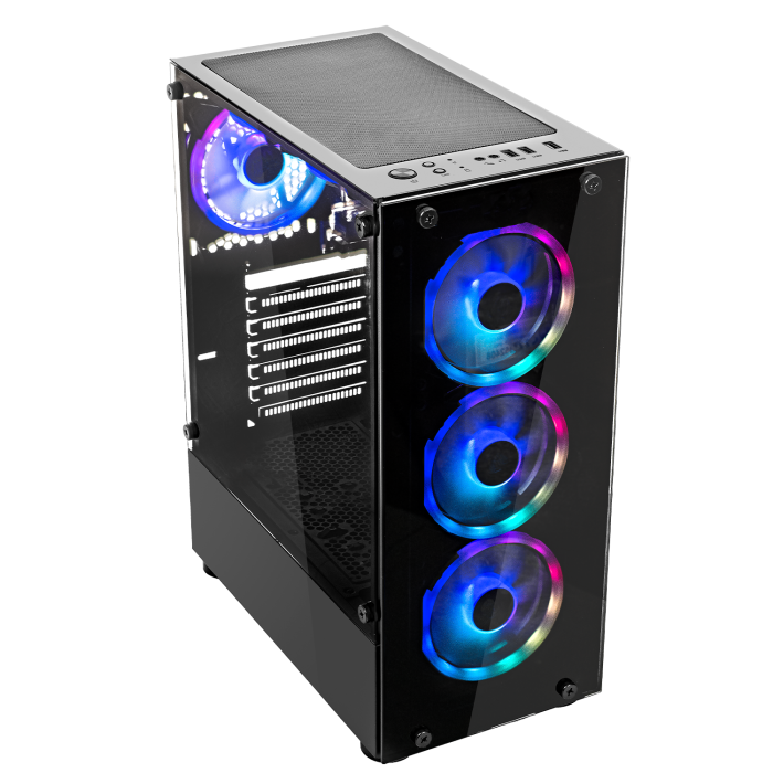 Gabinete Gamer Gariba Black, Vidrio Templado, Mid-tower, Incluye Fuente de Poder 600W