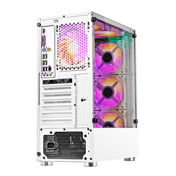 Gabinete Gamer Lacheris White, Vidrio Templado, Mid-tower, Incluye Fuente de Poder 600W