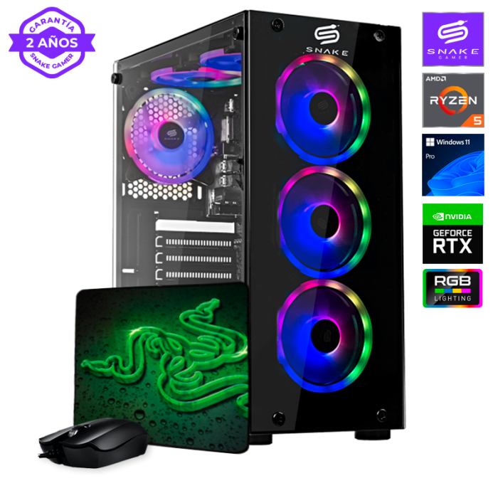 Pc Gamer Vibora Black V6 AMD Ryzen 5 5500, RTX 3050, SSD 1TB, RAM 16 GB, W11P