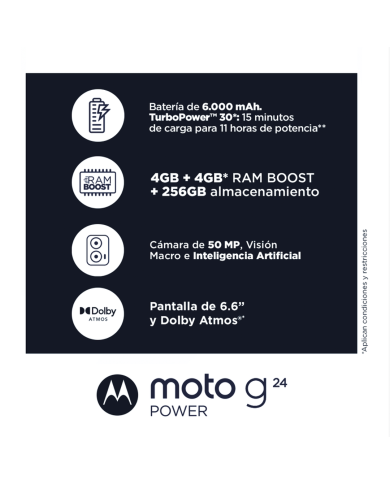 Smartphone Motorola Moto g24 Power 4GB RAM, 256GB, Android 14, Azul Medianoche