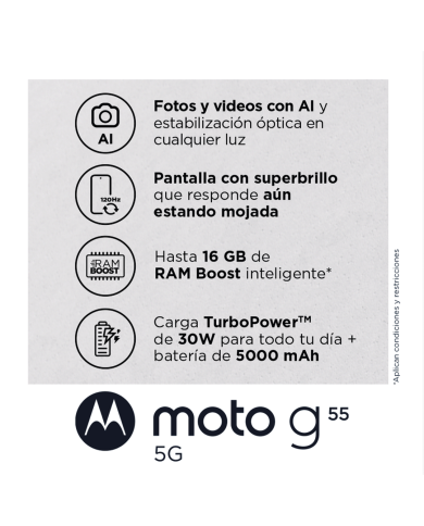 Smartphone Motorola Moto g55 5G 8GB RAM, 256GB, Android 14, Negro