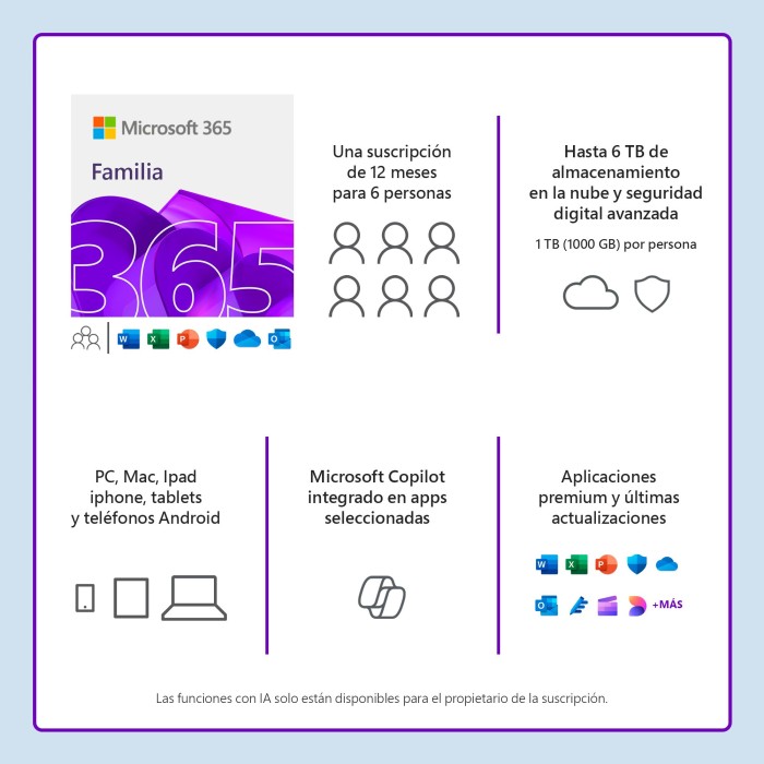 Microsoft Office 365 Familia, 32/64 Bits, 6 Usuarios, Plurilingüe, Descarga digital (ESD), 1 año