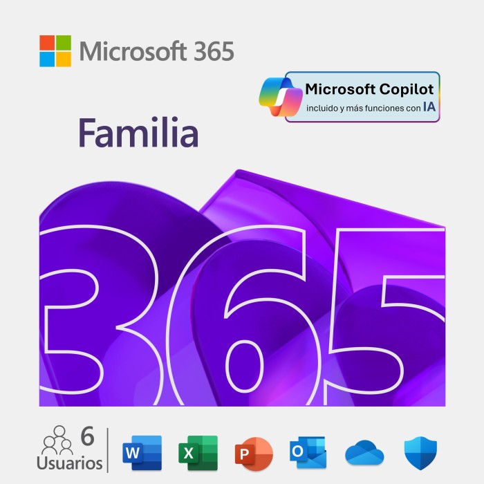Microsoft Office 365 Familia, 32/64 Bits, 6 Usuarios, Plurilingüe, Descarga digital (ESD), 1 año