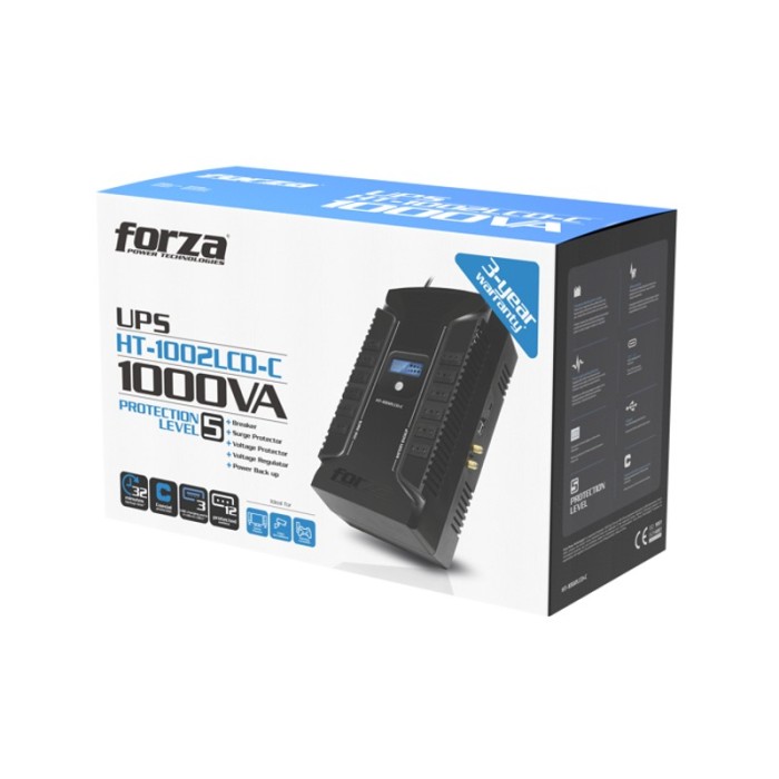 UPS Interactiva Forza 1000VA/600W, 220V, 12 CEI 23-50, coax, USB, Sobremesa