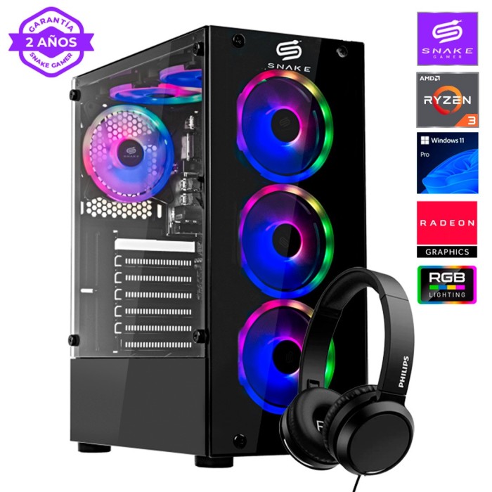 Pc Gamer Vibora Black V0 AMD Ryzen 3 3200G, SSD 256GB, RAM 16 GB, W11P | Snake Gamer