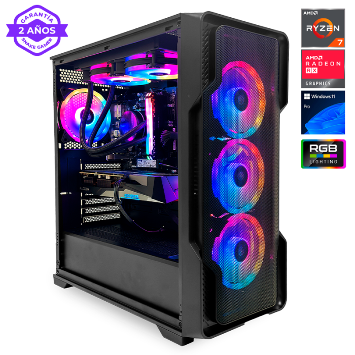 Pc Gamer Vibora Black V5 AMD Ryzen 7 5700X, RADEON RX 7600, SSD 1TB, RAM 32 GB, W11P | Snake Gamer
