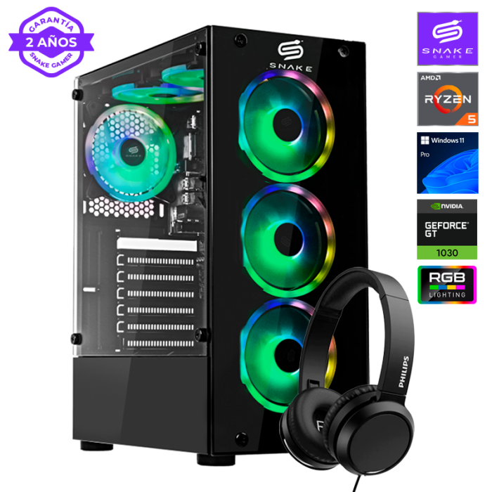 Pc Gamer Vibora Black V8 AMD Ryzen 5 5500, GT 1030, SSD 256GB, RAM 16 GB