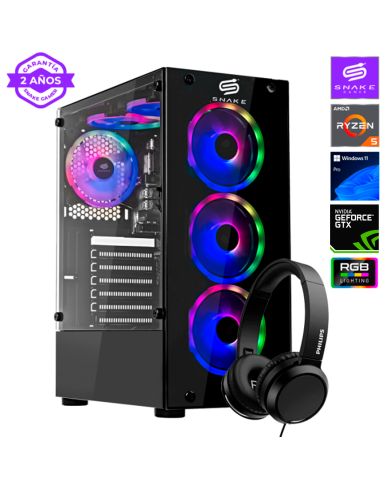 Pc Gamer Vibora Black V1 Ultra Ryzen 5 4600G, SSD 512GB, RAM 16 GB, GTX 1650, WIFI 2.0 | Snake Gamer