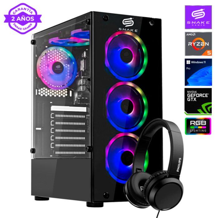 Pc Gamer Vibora Black V1 Ultra Ryzen 5 4600G, SSD 512GB, RAM 16 GB, GTX 1650, WIFI 2.0 | Snake Gamer