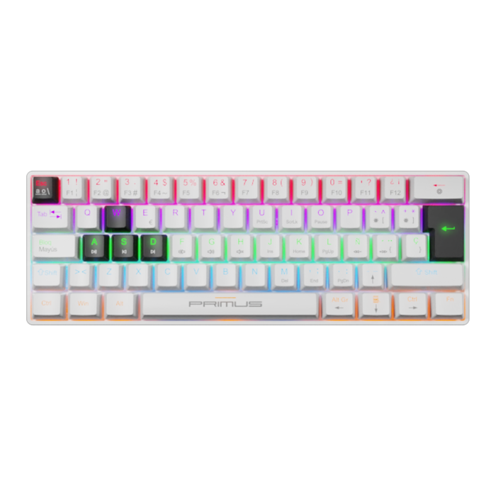 Teclado Mecánico Primus Ballista61T, 61 Teclas, Switch Red, RGB, USB-C, PKS-060W-S