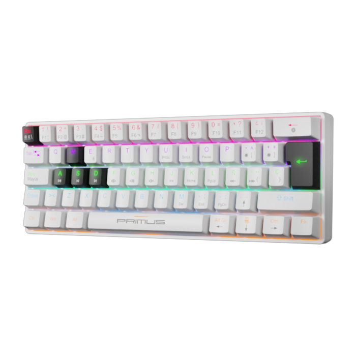 Teclado Mecánico Primus Ballista61T Blanco 61 Teclas, Switch Red, RGB, USB-C, Español