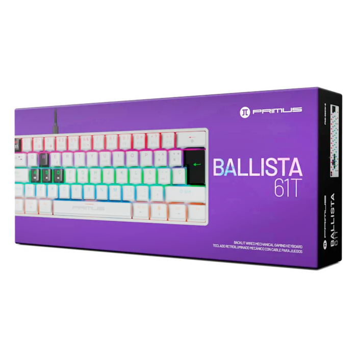 Teclado Mecánico Primus Ballista61T Blanco 61 Teclas, Switch Red, RGB, USB-C, Español