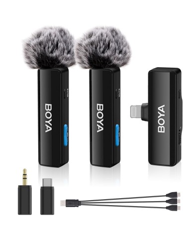 Micrófono inalámbrico Boya BOYALINK A2 Doble para USB-C, Lightning y 3.5mm