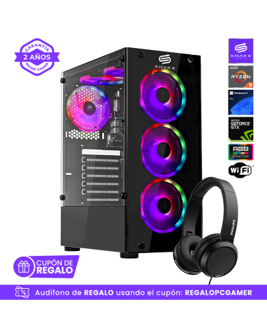 Pc Gamer Vibora Black V1 Ultra Ryzen 5 4600G, SSD 512GB, RAM 16 GB, GTX 1650, WIFI 2.0 | Snake Gamer