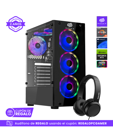 Pc Gamer Vibora Black V6 AMD Ryzen 5 5500, RTX 3050, SSD 1TB, RAM 16 GB, W11P | Snake Gamer