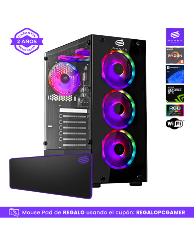 Pc Gamer Vibora Black V1 Ultra Ryzen 5 4600G, SSD 512GB, RAM 16 GB, GTX 1650, WIFI 2.0 | Snake Gamer