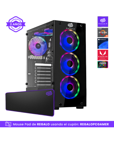 Pc Snake Gamer Vibora Black V2 AMD Ryzen 5 5600GT, 16GB RAM + 256GB SSD, WiFi, Windows 11 Pro