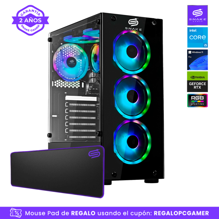 Pc Snake Gamer Cobra Black V4 Intel Core I5-12400F, RTX 3050, 16GB RAM + 512TB SSD, Windows 11 Pro