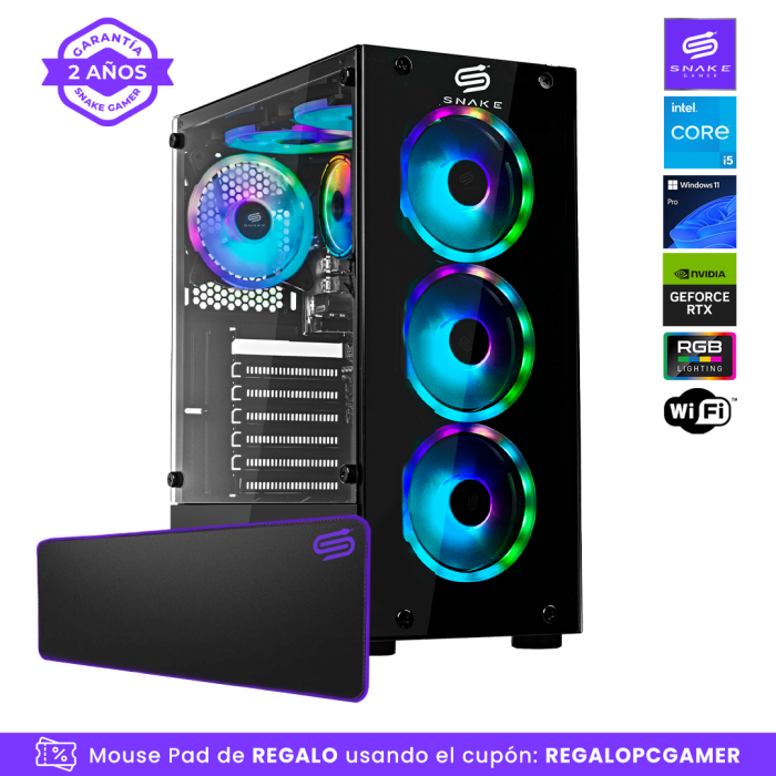 Pc Snake Gamer Cobra Black V3 Intel Core I5-12400F, RTX 4060, 16GB RAM + 1TB SSD, WiFi, Windows 11 Pro