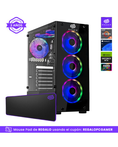 Pc Snake Gamer Vibora Black V6 AMD Ryzen 5 5500, RTX 3050, 16GB RAM + 1TB SSD, Windows 11 Pro