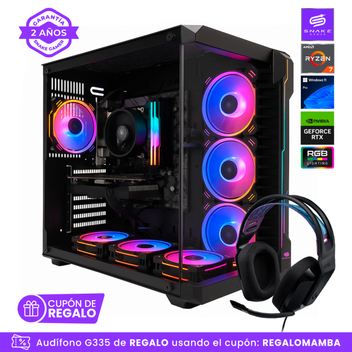 PC Snake Gamer Black Mamba V2 Ryzen 7 5700, RTX 4060,16GB RAM + 512TB SSD, Windows 11Pro