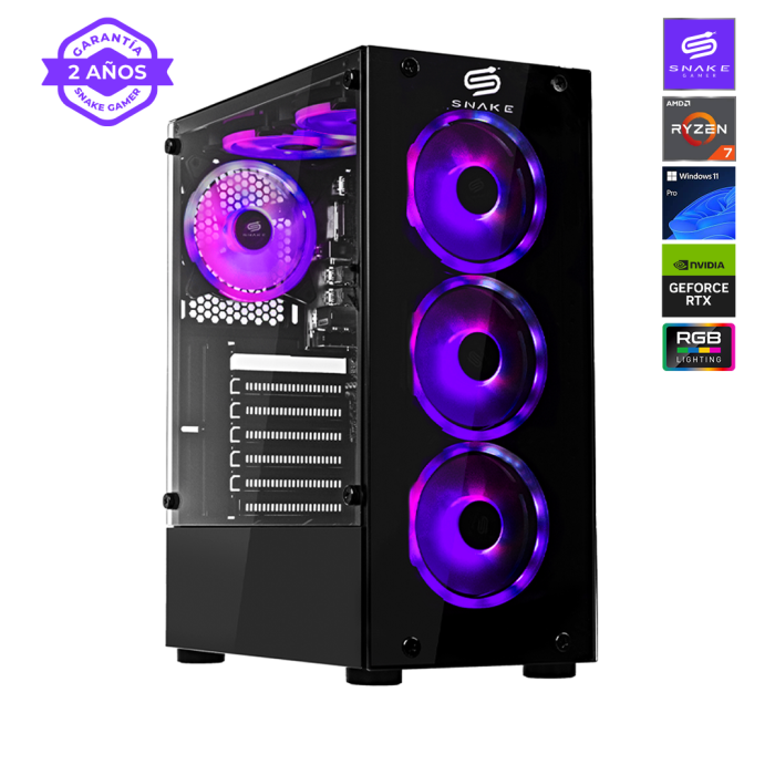 Pc Snake Gamer Vibora Black V9 AMD Ryzen 7 5700, RTX 5060, 16GB RAM + 1TB SSD, Windows 11 Pro
