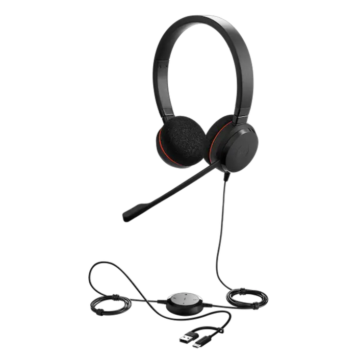 Audífono Jabra Evolve Duo 20 MS Stereo USB-C/A con Micrófono y Cancelación de Ruido