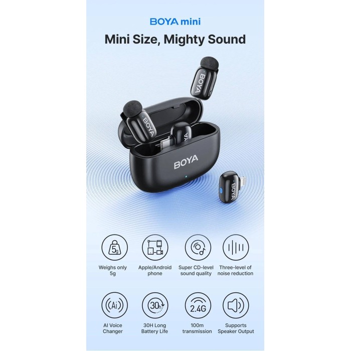 Micrófono Inalámbrico Boya Doble USB-C Negro