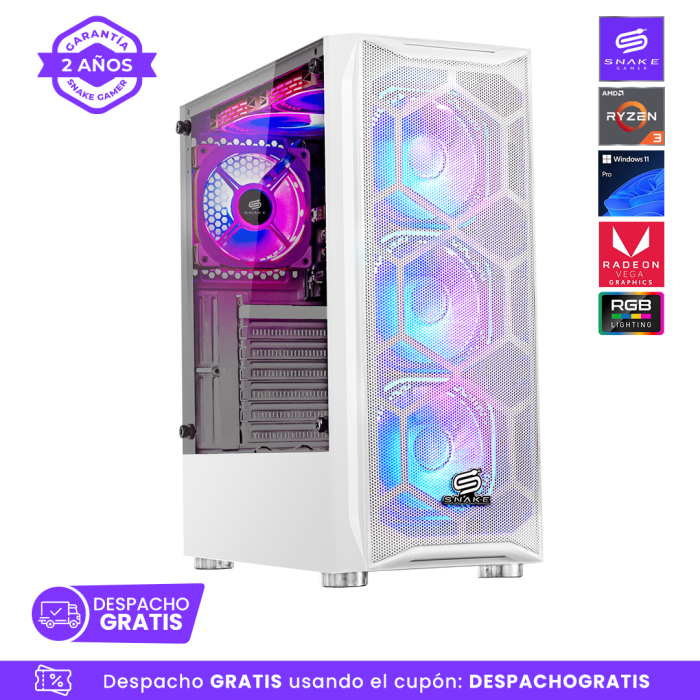 Pc Snake Gamer Vibora White V0 AMD Ryzen 3 3200G, 16GB RAM + 256GB SSD, Windows 11 Pro