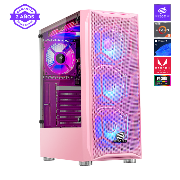 Pc Snake Gamer Vibora Pink V0 AMD Ryzen 3 3200G, 16GB RAM + 256GB SSD, Windows 11 Pro