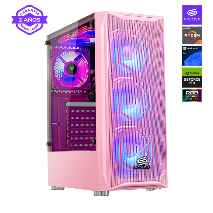Pc Snake Gamer Vibora Pink V3 AMD Ryzen 5 5600GT, RTX 3050, 16GB RAM + 512GB SSD, Windows 11 Pro
