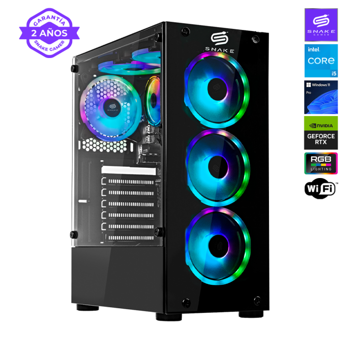 Pc Snake Gamer Cobra Black V3 Intel Core I5-12400F, RTX 4060, 16GB RAM + 1TB SSD, WiFi, Windows 11 Pro