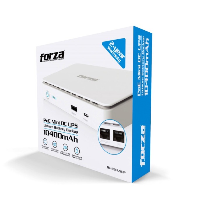Mini UPS Forza 32W PoE DC-350USBP AC 110/120 V, Salidas DC PoE, USB-A y USB-C