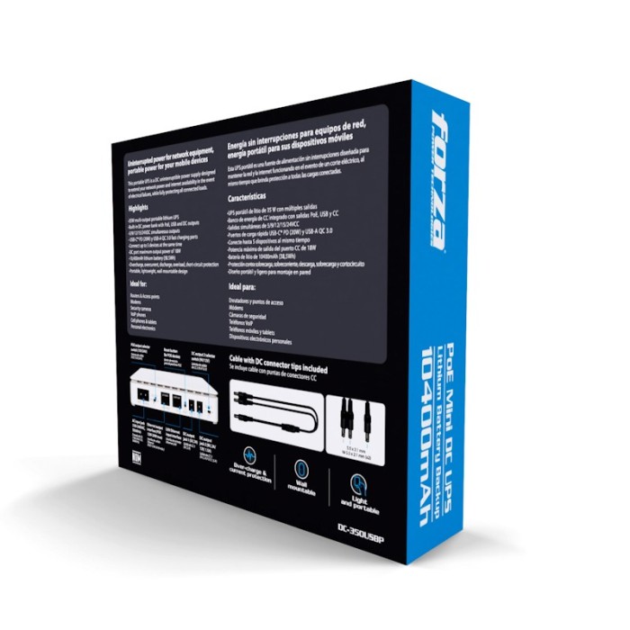 Mini UPS Forza 32W PoE DC-350USBP AC 110/120 V, Salidas DC PoE, USB-A y USB-C