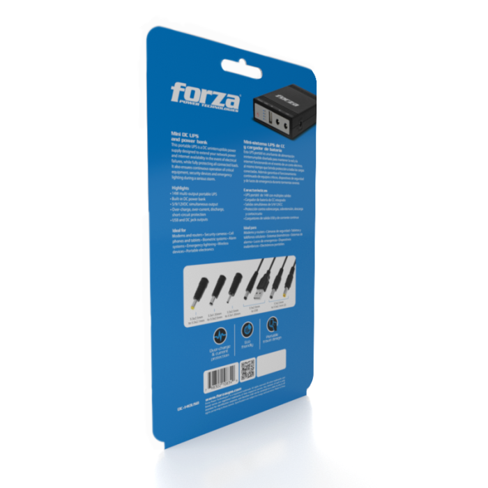 Mini UPS Forza 24W DC-140USB USB, Salidas 5V/9V/12VCC, NEMA 1-15P Portátil