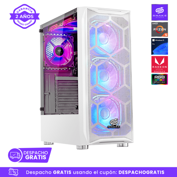 Pc Snake Gamer Vibora White V2 AMD Ryzen 5 5600GT, 16GB RAM + 512GB SSD, Windows 11 Pro