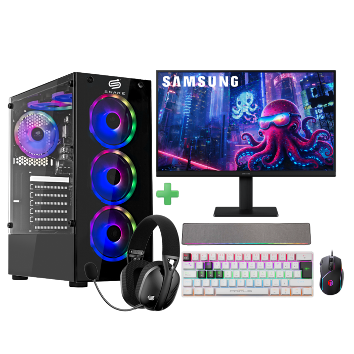 pc gamer snake vibora v0 con monitor samsung 22
