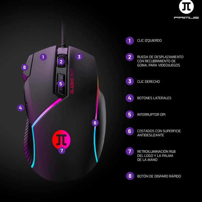 Mouse Gamer Primus Gladius 12800P PMO-103 RGB 12800 DPI
